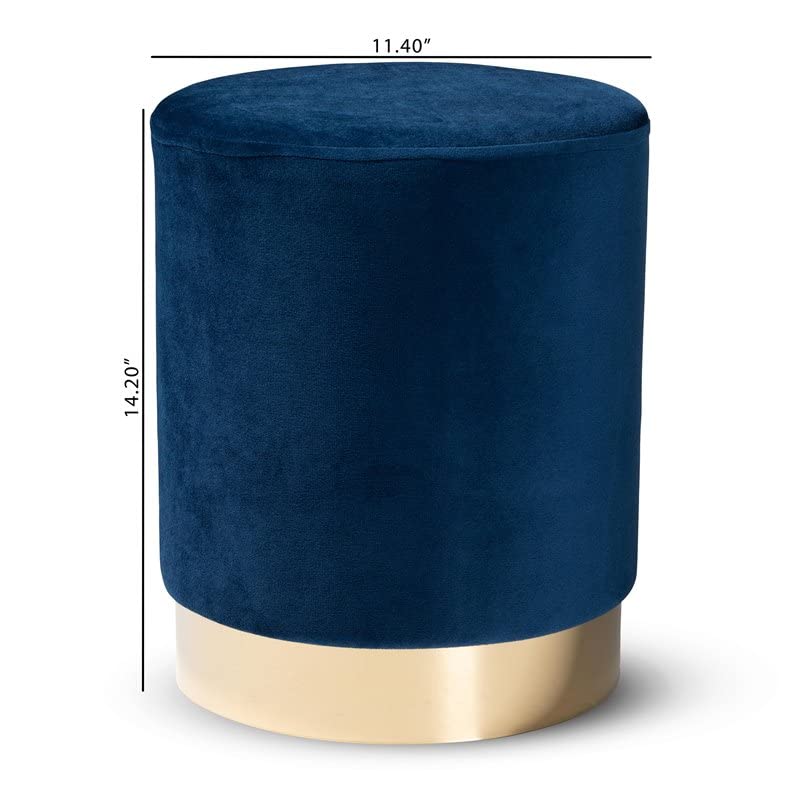 Baxton Studio Chaela Navy Blue Velvet Ottoman with Gold Metal Base - Contemporary Glam Footstool for Living Room, Bedroom & Lounge Decor
