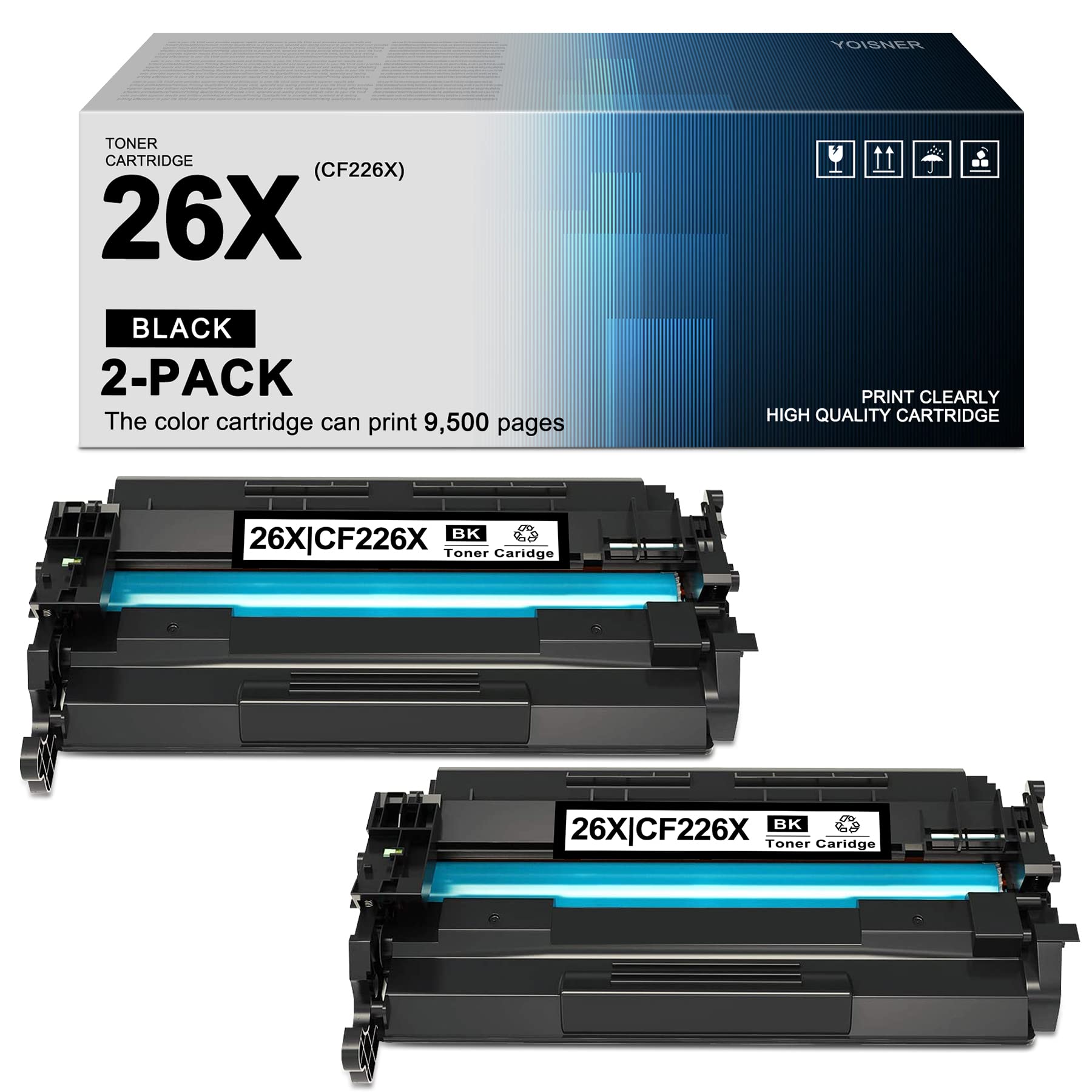 YOISNER 26X CF226X High Yield Black Toner Cartridge (2-Pack) - Compatible Replacement for HP CF226X, Pro M402 Series & M426-M427 Printers - Perfect for Office Printing & High-Volume Document Needs