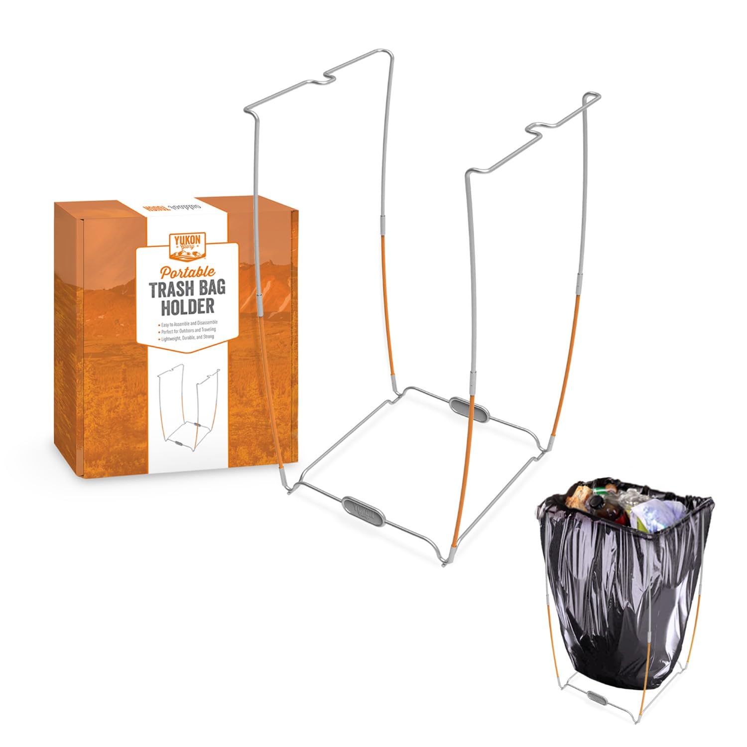 Yukon Glory™ Stainless Steel Trash Bag Holder - 13 Gallon Collapsible Camping Trash Can Support Stand with Carry Bag | Perfect for Outdoor Picnics, Backyard BBQs, RV Trips & Beach Cleanups