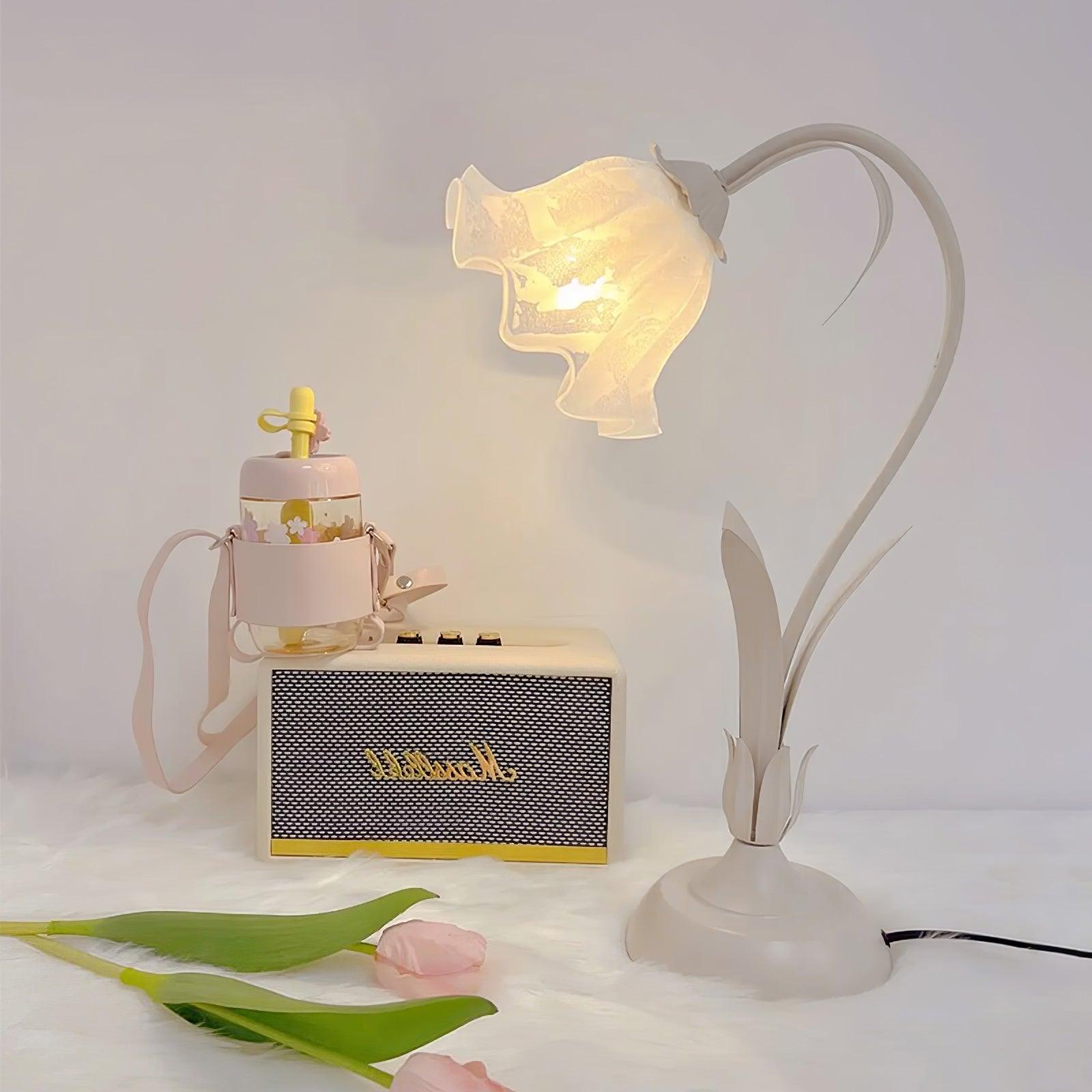 Lily of the Valley Table Lamp - Elegant Floral Nightstand Light for Bedroom, Living Room & Office Decor - Perfect for Reading, Relaxing & Creating Cozy Atmosphere