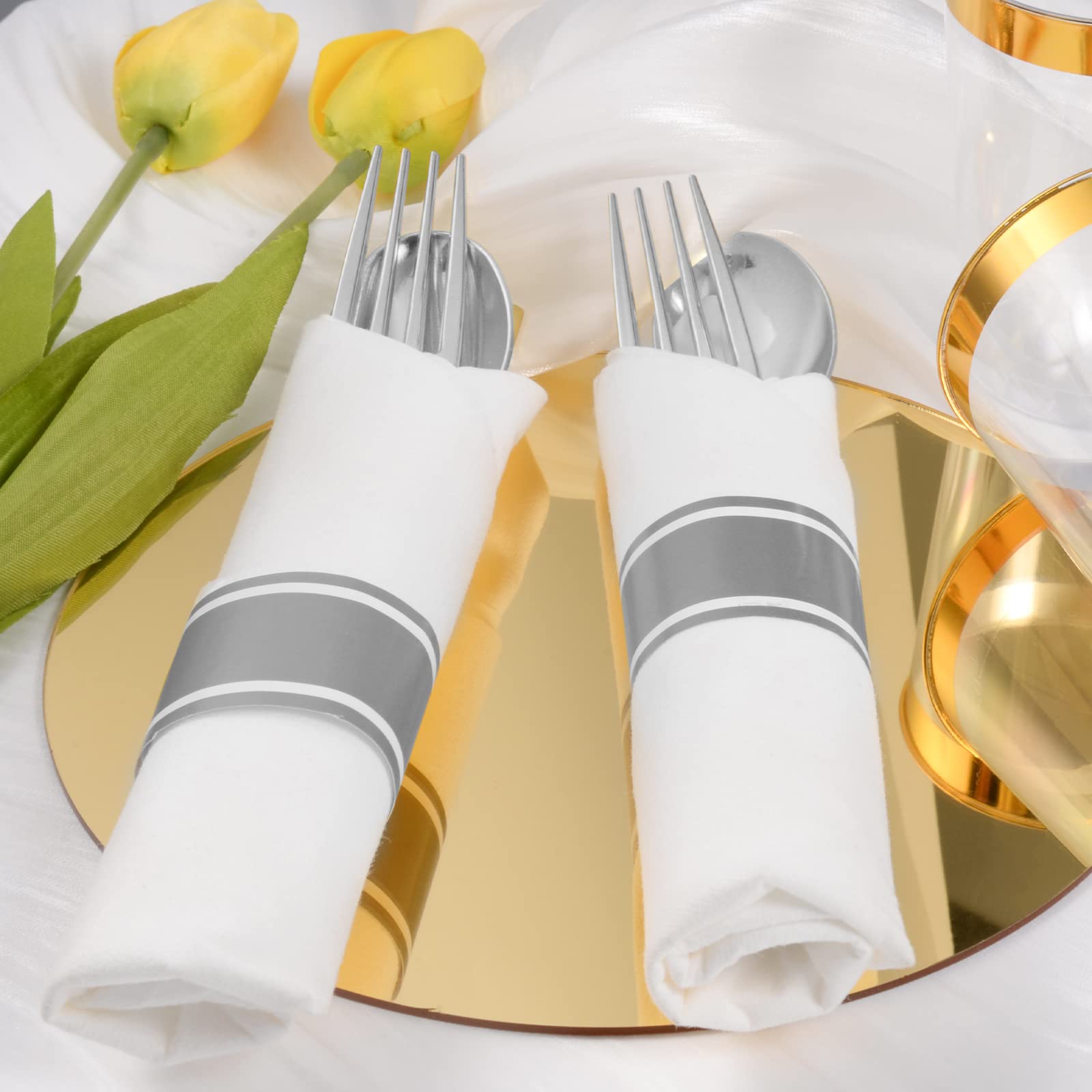 720-Piece Pre-Rolled Silver Plastic Cutlery Set - 180 Pack Disposable Silverware with Napkins | Bulk Disposable Silverware for Parties, Weddings & Catering Events