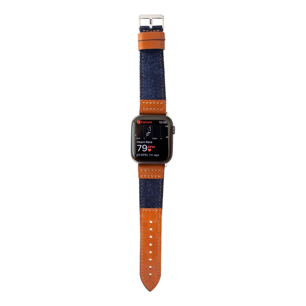 Premium Blue Denim & Genuine Brown Leather Apple Watch Band - Sporty & Stylish for Workouts, Outdoor Activities & Everyday Wear