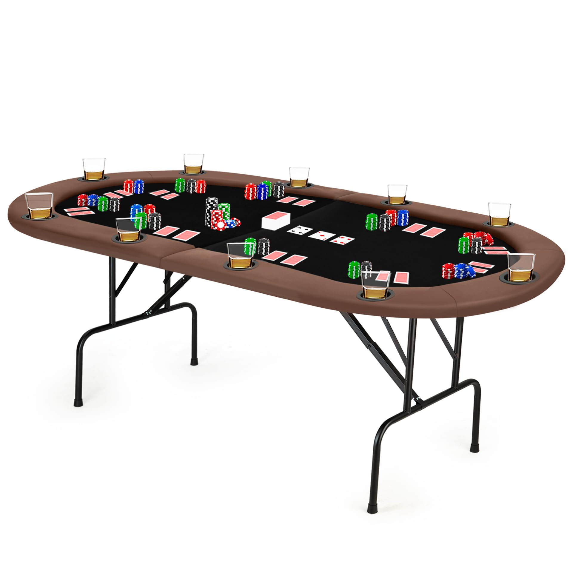 10-Player Foldable Poker Table with Durable Padded Rail & Premium Felt Surface - Professional Texas Holdem Poker Table for Home Games, Casino Nights & Poker Tournaments