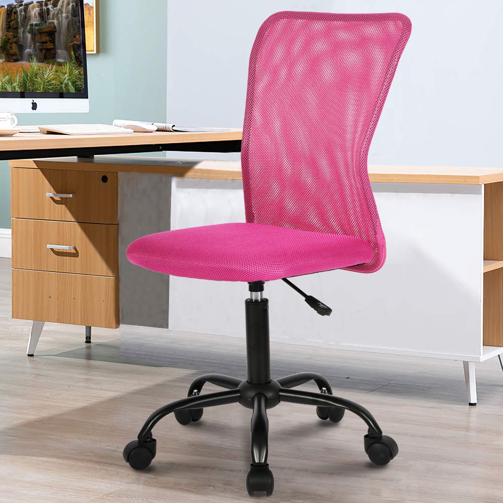 Ergonomic Mesh Office Chair - Adjustable Height Mid Back Computer Desk Chair for Home, Student & Small Office - Modern Swivel Rolling Task Chair with No Armrest (Pink) - Perfect for Work, Study & Gaming