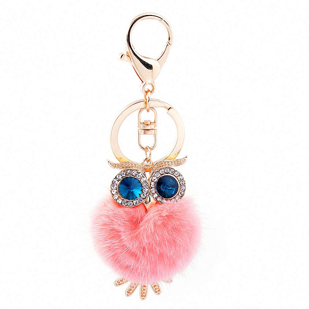 Adorable Owl Keychains with Pompom Mink Fur Ball - Cute Car Keyrings for Women, Key Holder - Perfect Gift for Friends, Office Decor & Everyday Use