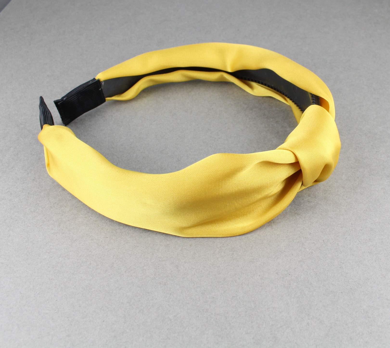 Mustard Yellow Turban Knot Headband - Satin Fabric with Grip Teeth for Women | Perfect for Yoga, Workouts, and Fashion Accessories