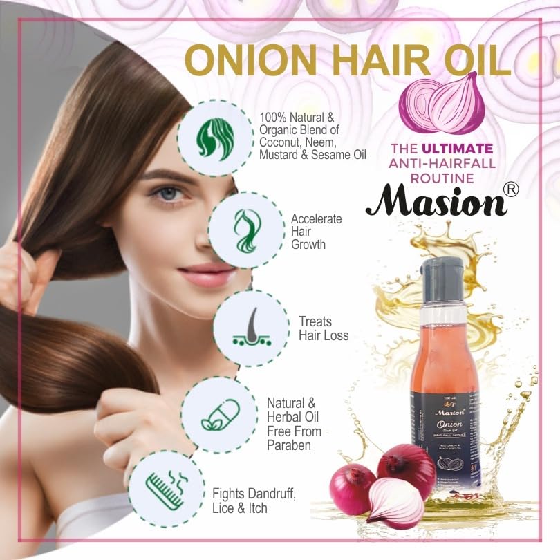 Maison Onion Hair Oil for Hair Growth & Hair Fall Control - 100ml | Natural Hair Care Solution for Thicker, Stronger Hair | Perfect for Daily Use & Scalp Nourishment
