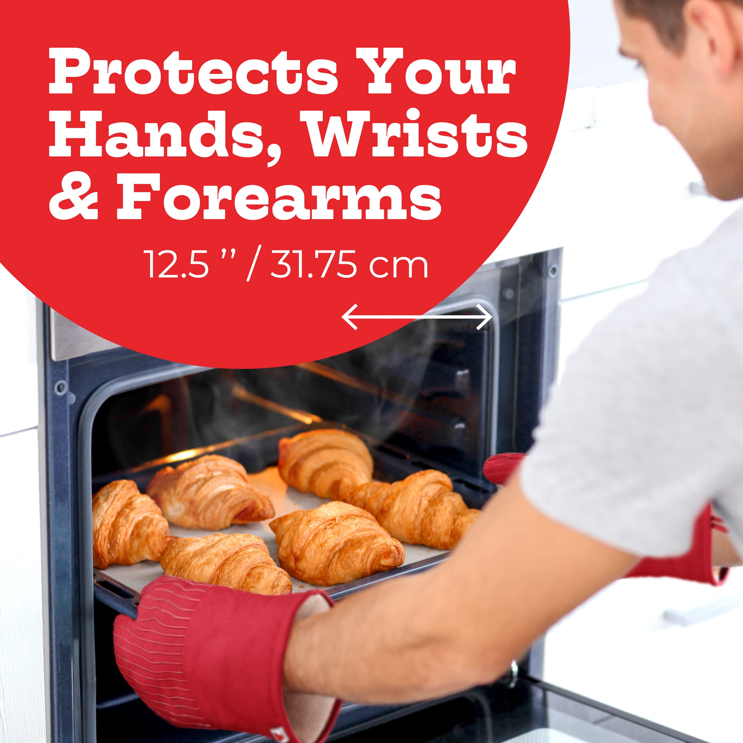 Heat Resistant Silicone Oven Mitts Set - Professional Grade Kitchen Gloves for Cooking, Baking & Grilling - Non-Slip Pot Holders (Red Pair) - Perfect for Home Chefs & BBQ Enthusiasts