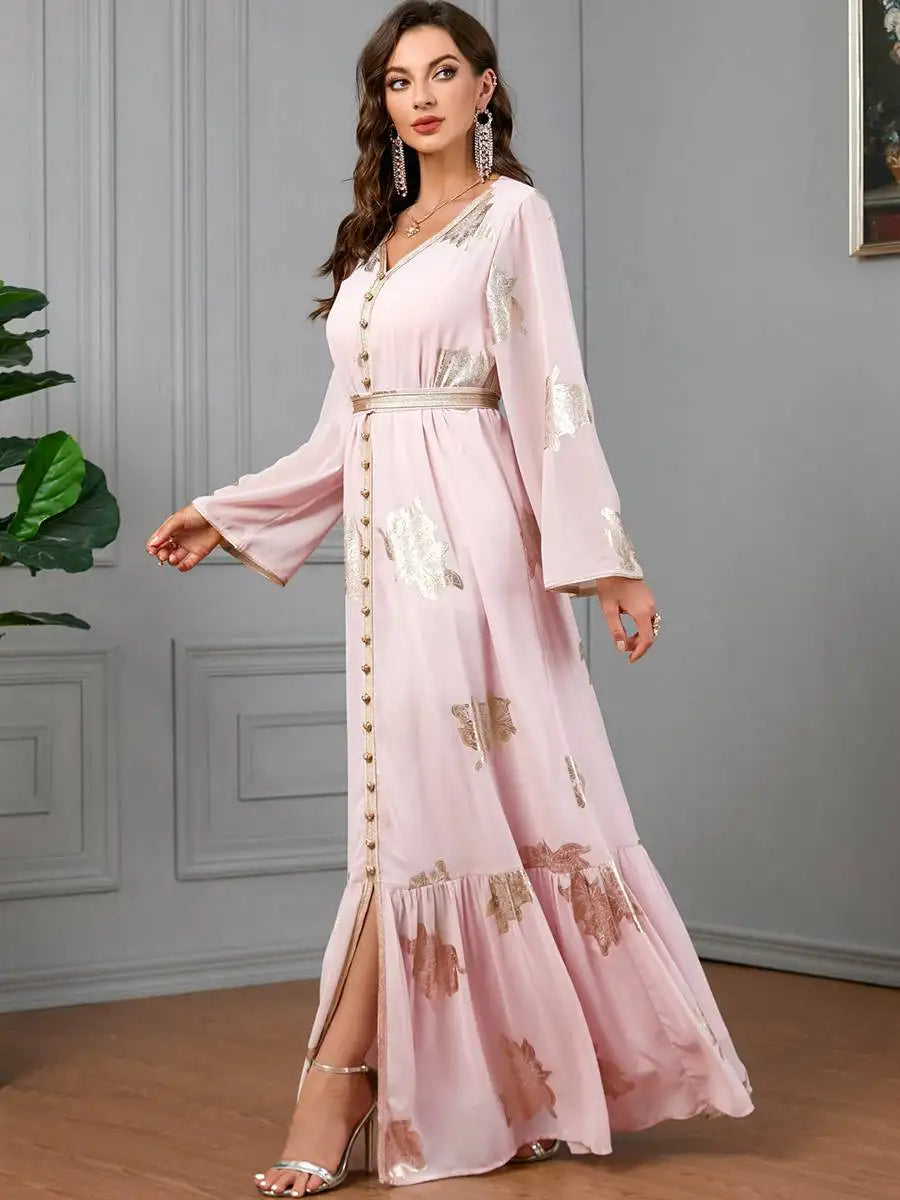 Elegant Eid Dress for Women - Middle Eastern Arab Style Bronzing Chiffon Kaftan Caftan for Special Occasions & Holiday Celebrations