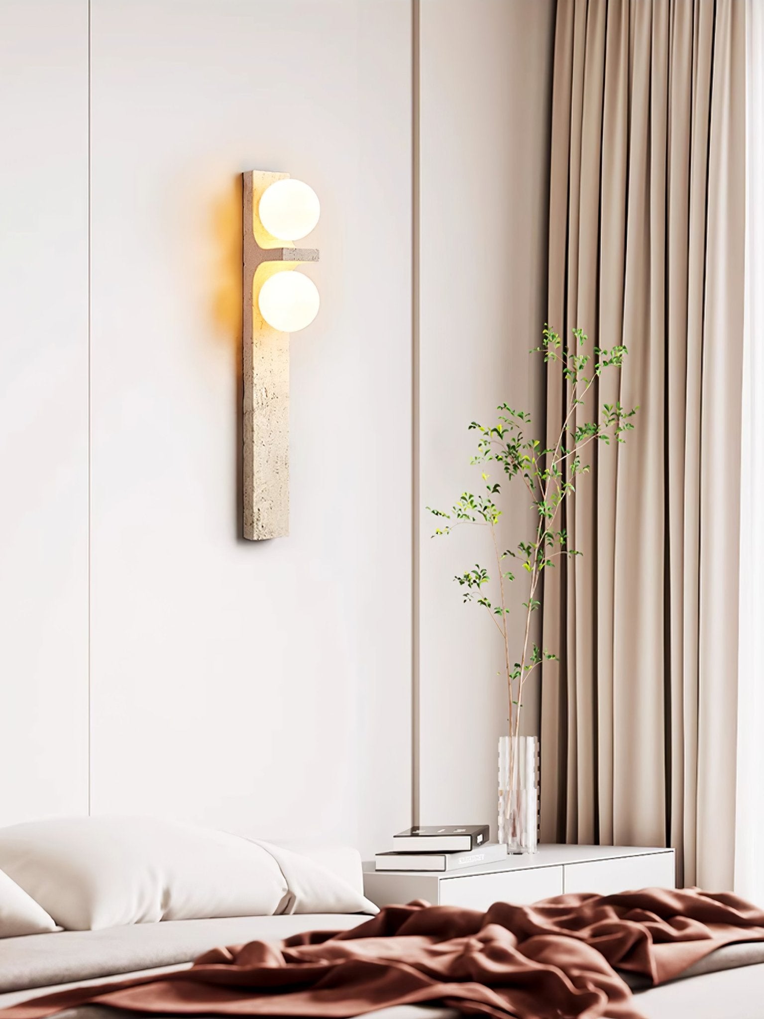 Modern Asymmetrical Travertine Wall Sconce - Handcrafted Natural Stone Light Fixture for Living Room, Bedroom, or Hallway Decor