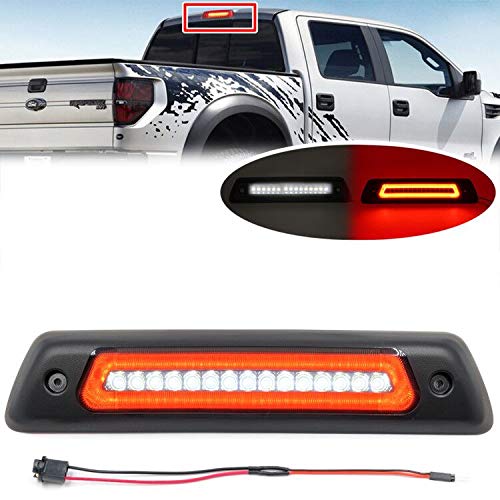 NJSBYL F150 3rd High Mount Brake Lamp - Red LED 3rd Brake Light & White LED Reverse Cargo Lights with Smoked Lens - Compatible with 2009-2014 Ford F150 - Perfect for Night Driving, Off-Roading & Cargo Visibility