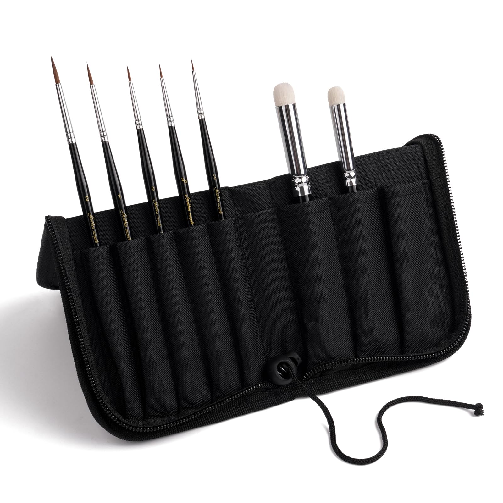 Kolinsky Sable Miniature Paint Brushes Set - 7pcs Golden Maple Fine Detail Brushes for Acrylic, Watercolor & Mini Paints | Professional Drybrushing & Detailing Tools for Artists, Model Painting & Miniature Art (Black)