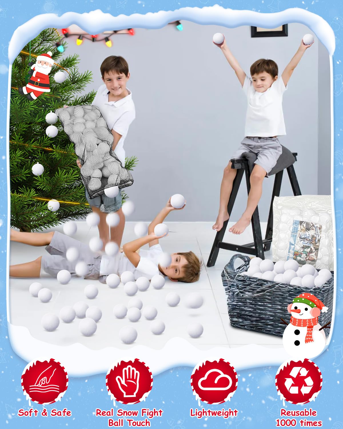 30 Pack Large 1.96 Inch Artificial Snowballs - Indoor/Outdoor Snowball Fight Set for Kids, Winter Party Games, Christmas Decor & DIY Gift Supplies (Perfect for Holiday Gatherings, Classroom Activities & Family Fun)