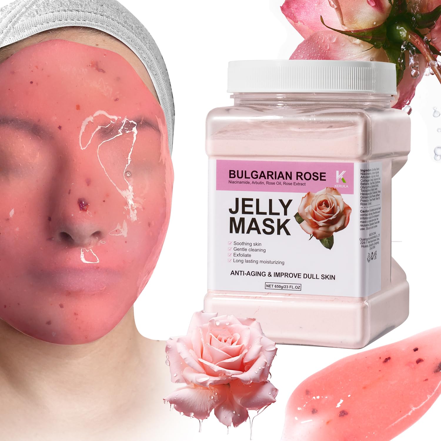 Bulgarian Rose Hydrogel Facial Mask - Professional Peel Off Jelly Mask for Smooth & Hydrated Skin | Rose Powder Face Mask for Home Spa & Skincare Routine | Perfect for Dry Skin Treatment & Relaxing Self-Care Nights