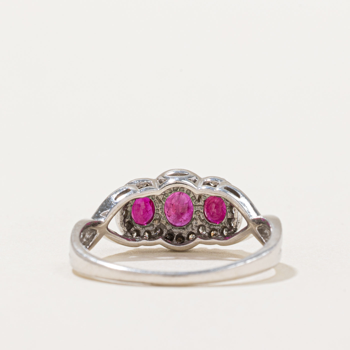 Exquisite Three Stone Ruby & Diamond Cocktail Ring - 0.76ctw Ruby & 0.10ctw Diamond - Size 7 - Perfect for Evening Parties, Date Nights & Special Occasions