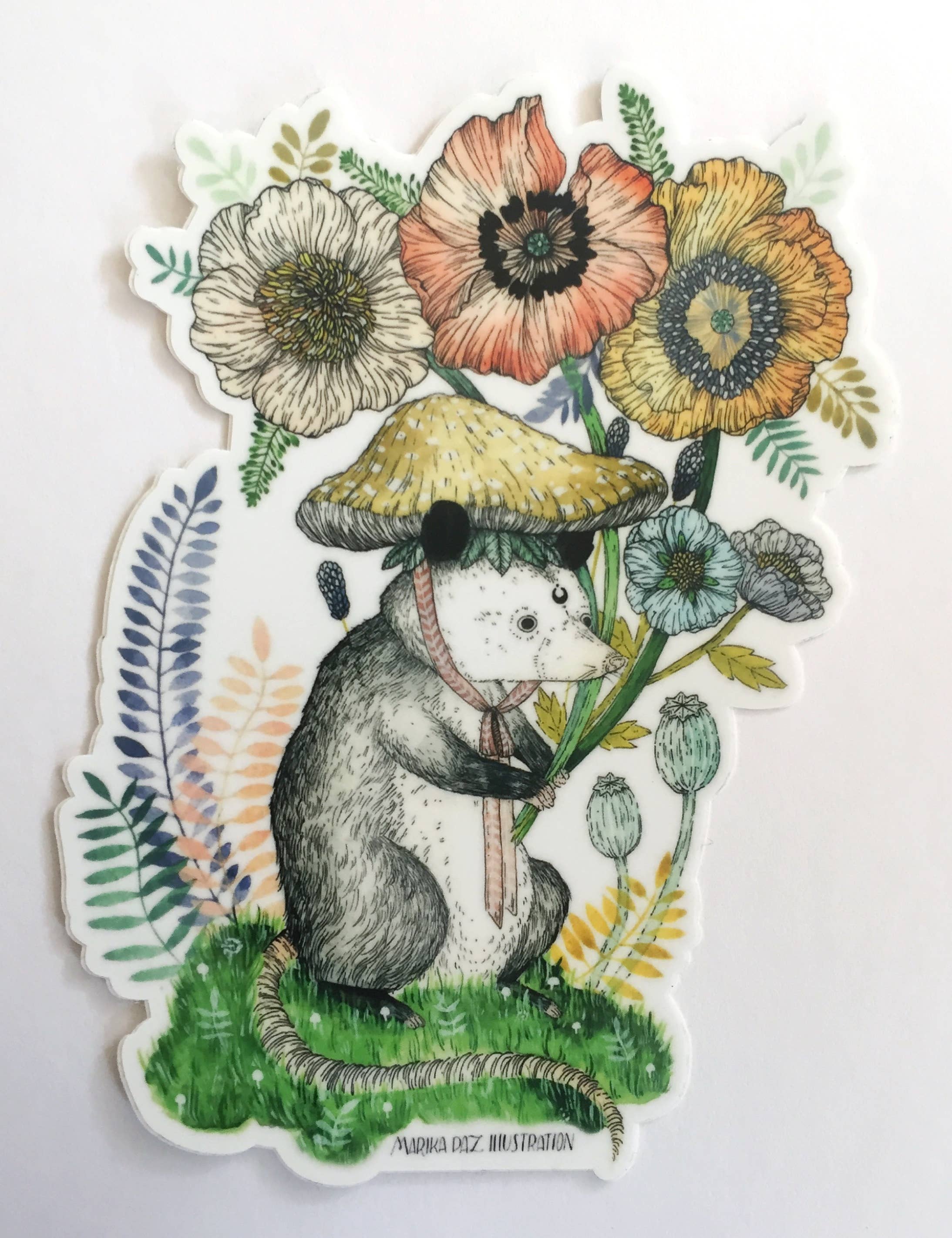 Bloom Lover Possum Vinyl Sticker - Waterproof Decal for Laptops, Cars & DIY Crafts - Cute Animal Stickers for Scrapbooking & Personalization