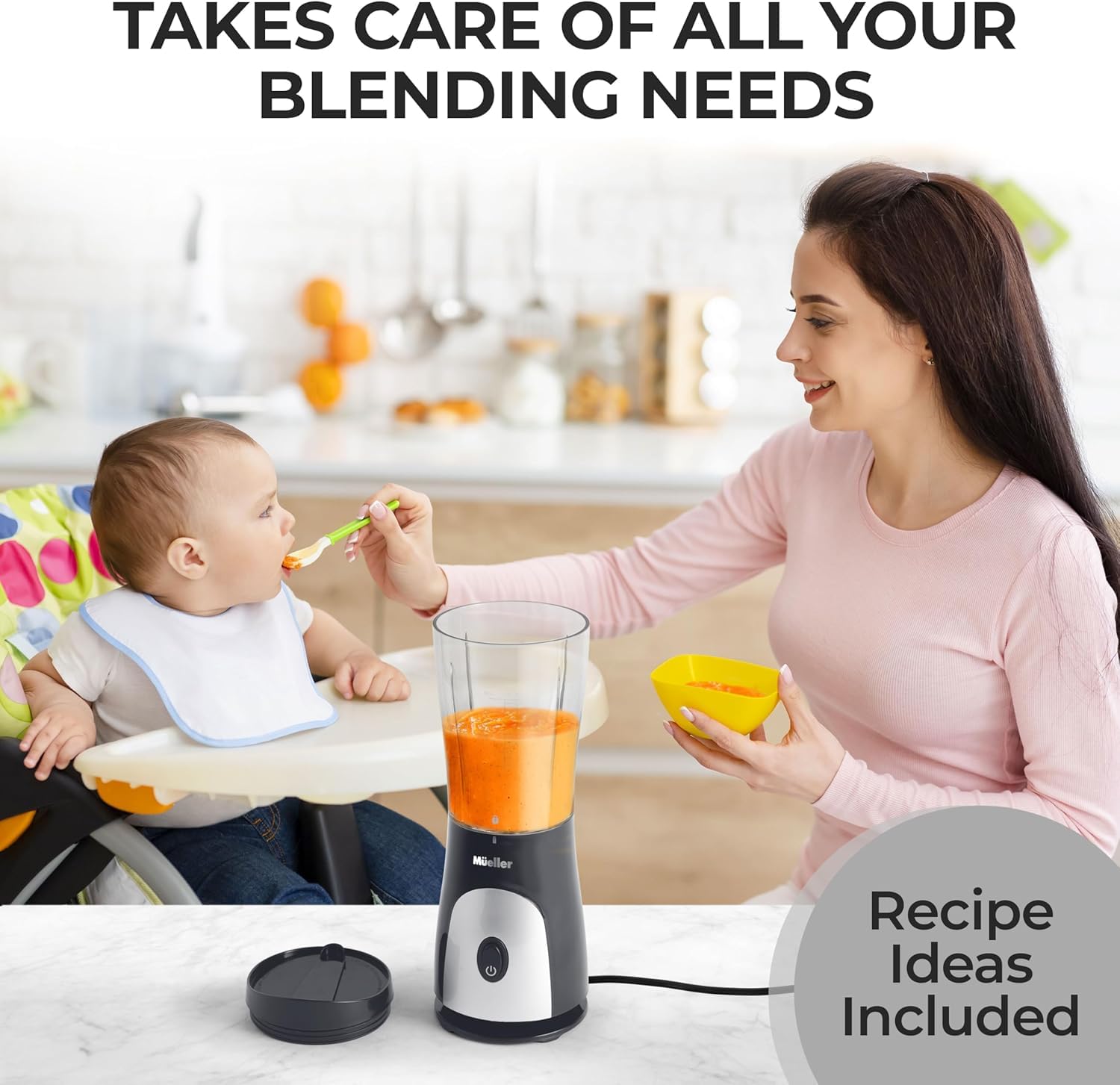 Mueller Smoothie Blender - Powerful 400W Personal Blender for Shakes, Frozen Drinks, Baby Food & Protein Smoothies | 15oz Travel Cup with Leakproof Lid | Stainless Steel Blades | Perfect for Kitchen, Gym & On-the-Go Blending