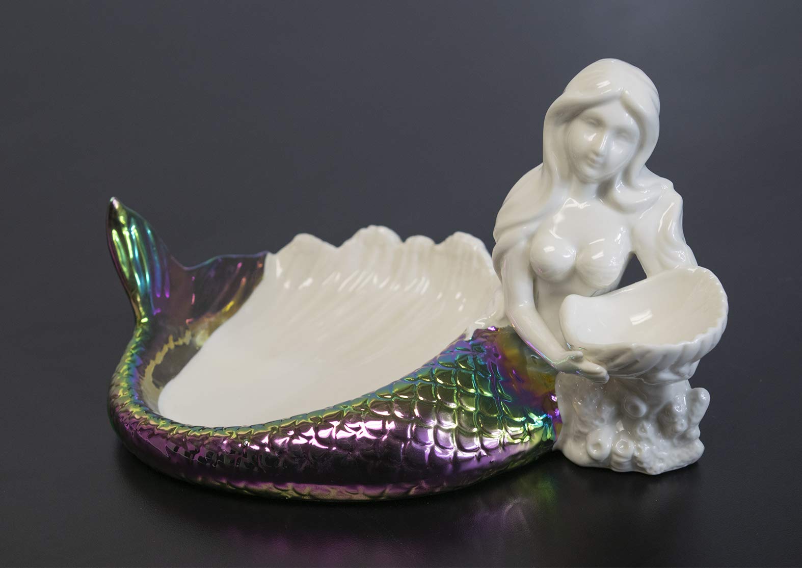 Ceramic Mermaid Soap Dish - 8 Inch Bathroom Decor with Drainage Holes | Elegant Soap Holder for Bathroom, Kitchen Sink, or Vanity | Perfect Gift for Mermaid Lovers & Home Decor Enthusiasts