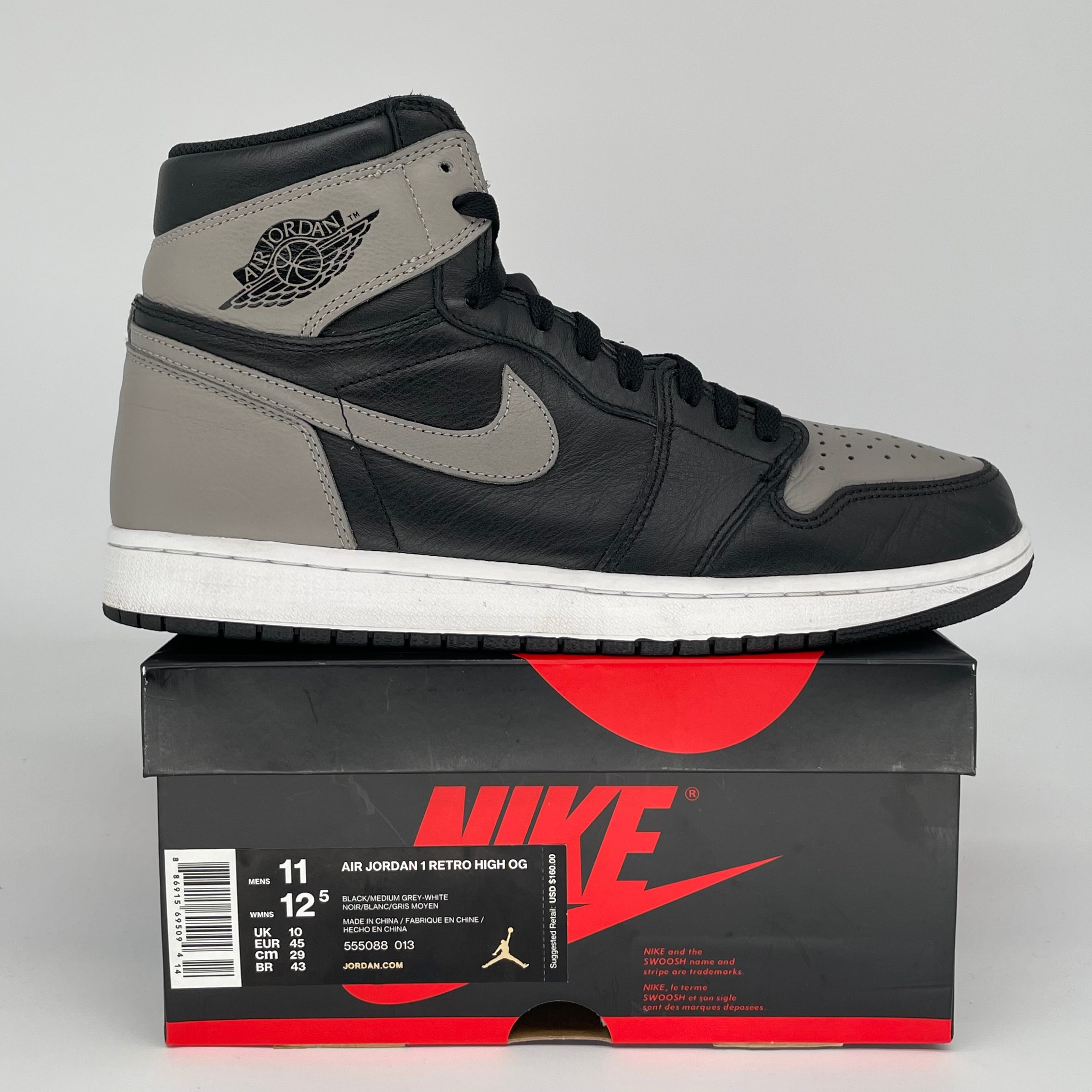 Original Air Jordan 1 Shadow Sneakers - Men's Size 11 (555088-013) | Retro Basketball Shoes for Casual Wear & Street Style