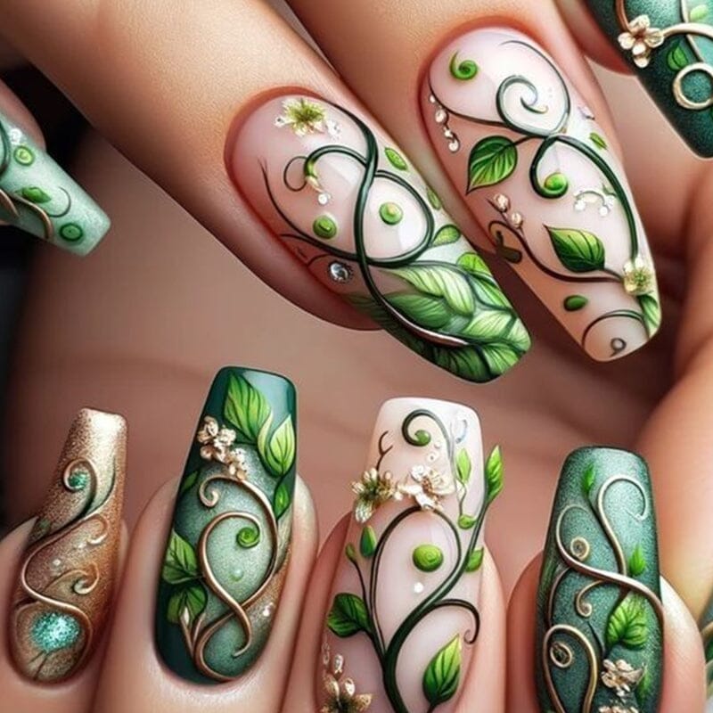 5D White Green Flowers Plants Nail Stickers K351 - DIY Nail Art Decals for Home, Salon & Party Use