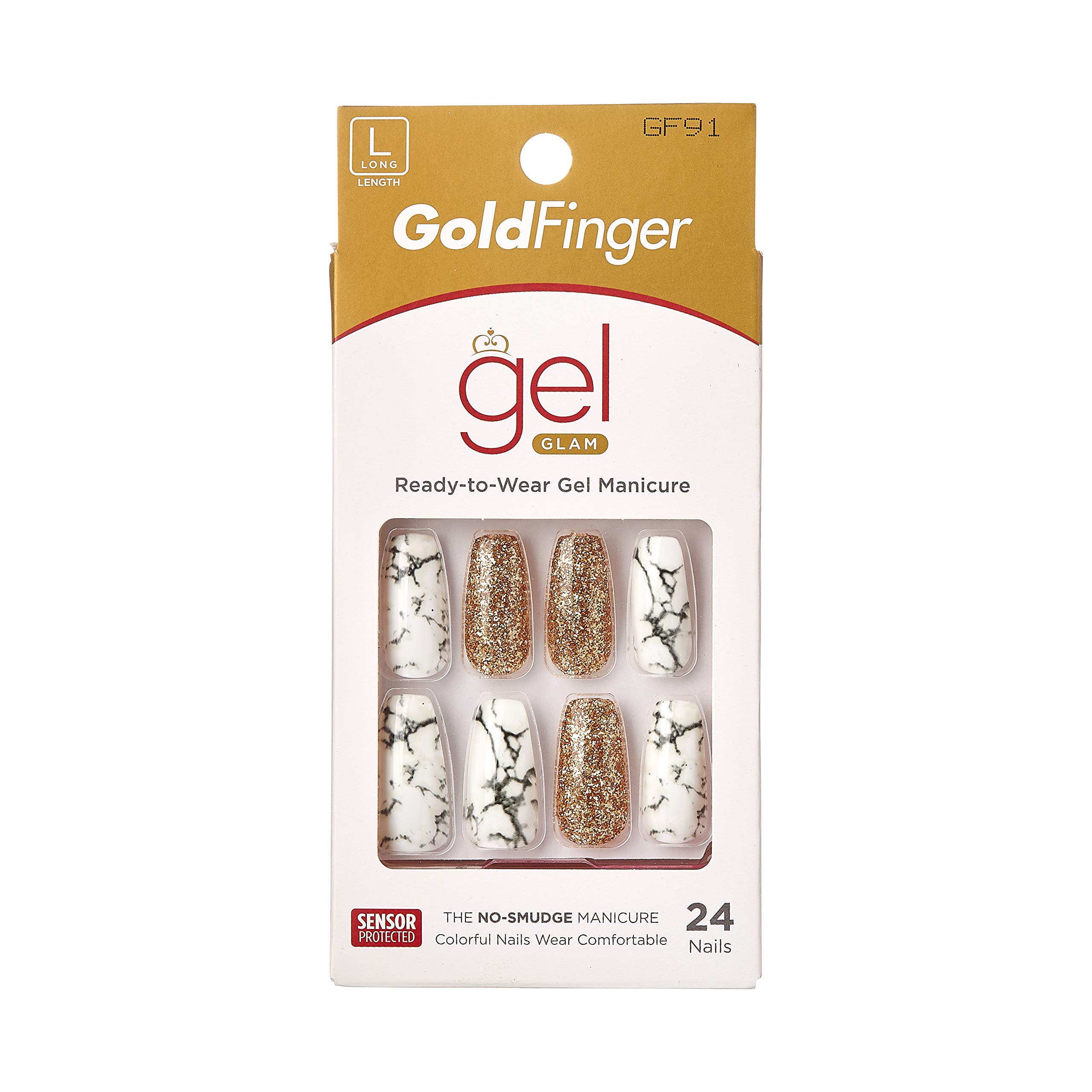 Gold Finger Full Cover Gel Nails - Glam Ready to Wear Long Fake Nails for Manicure | Perfect for Parties, Weddings & Special Occasions
