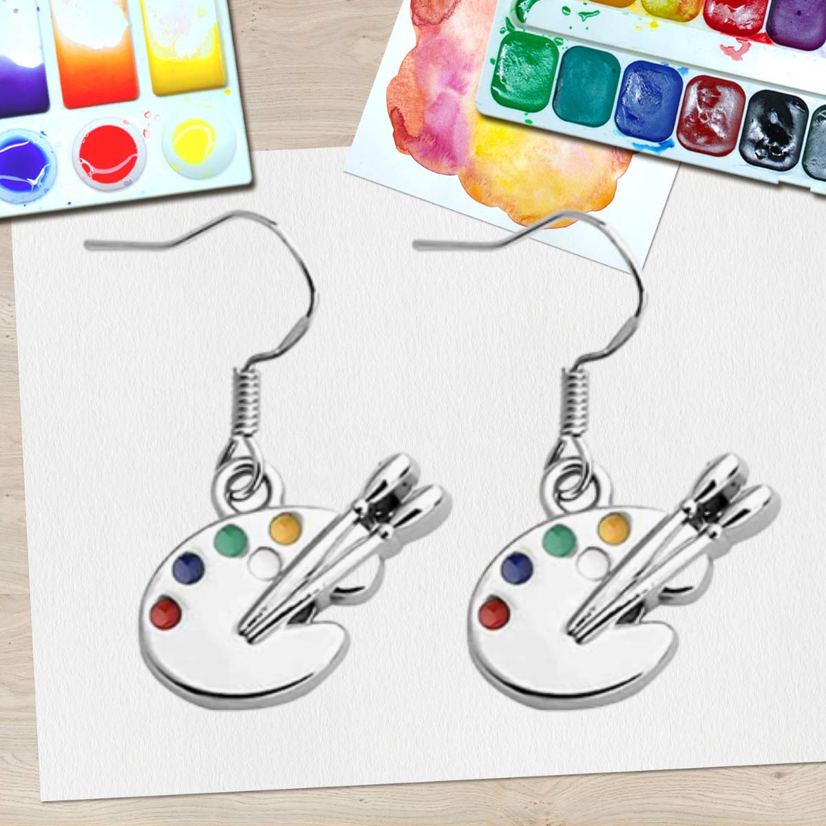 Artist Paint Palette Dangle Earrings - Colorful Paint Brush Drop Earrings for Women | Unique Painter Jewelry Gifts for Artists, Art Teachers & Creative Women | Perfect for Art Classes, Painting Parties & Artistic Outfits
