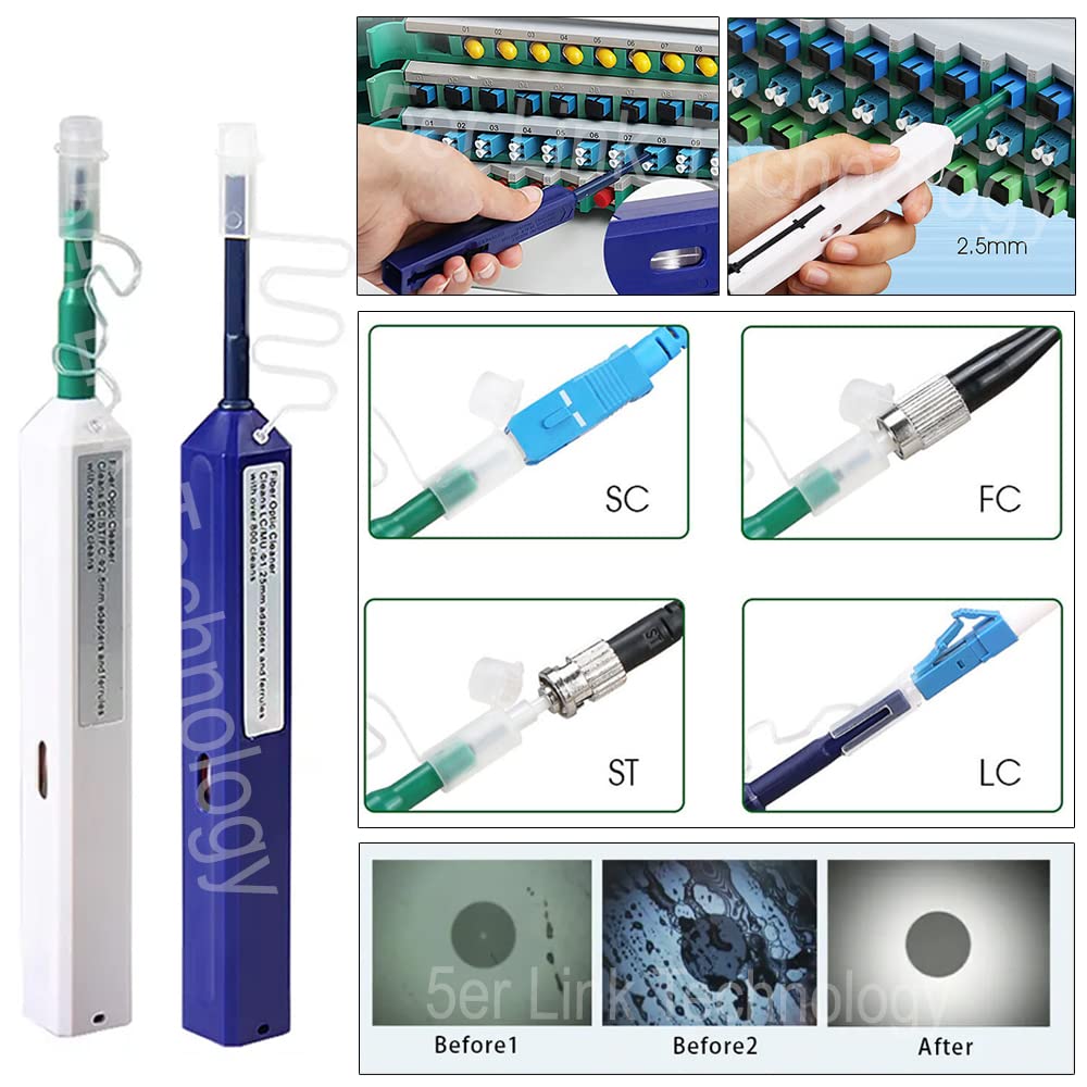 Fiber Optic Cable Troubleshoot Kit - 50mW/50km VFL Visual Fault Locator Pen with LC/SC/ST/FC Coupler Adapters, 2 Cleaners & 3 Patch Cords - Perfect for Network Maintenance, Data Center & Telecom Repairs
