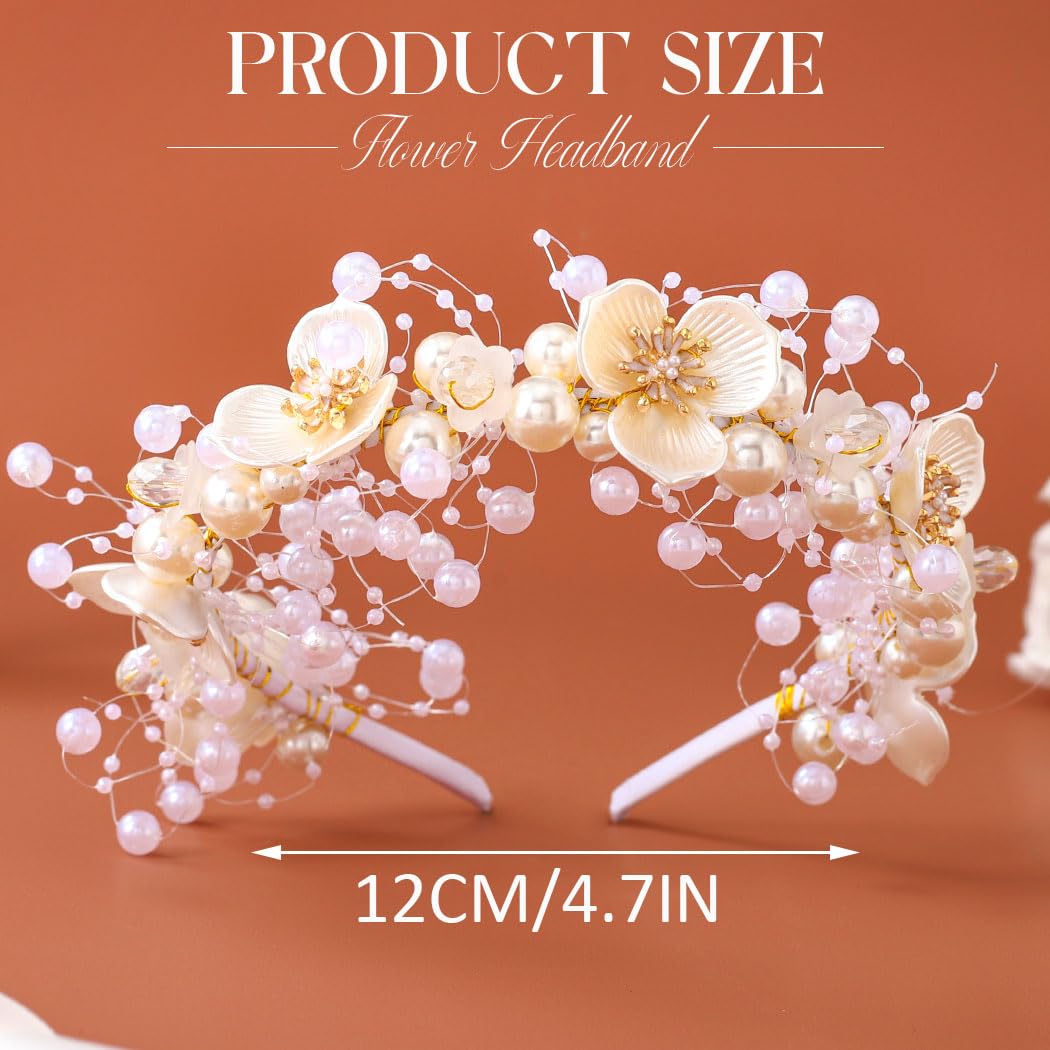 CASDRE White Pearl Flower Headband - Rhinestone Bridal Hair Hoop for Women & Girls | Wedding, Prom, Party Hair Accessories