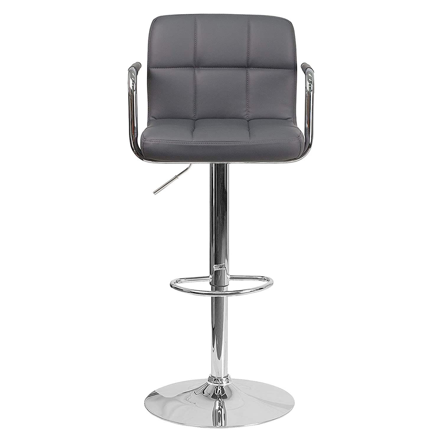 Modern Adjustable Bar Stools Set of 2 - Grey Kitchen Counter Stools with Armrests, 360° Swivel Seat, Footrest & Height Adjustment - Perfect for Breakfast Bars, Kitchen Islands & Home Bars