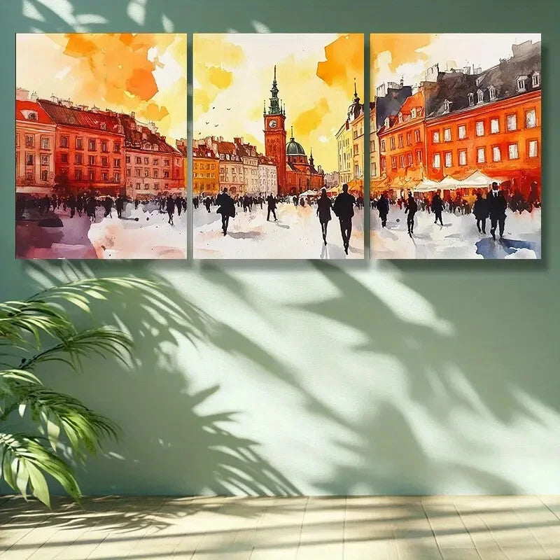 3-Piece Warsaw Poland Busy City Metal Wall Art Print - Ready to Hang Urban Decor for Living Room, Office & Bedroom