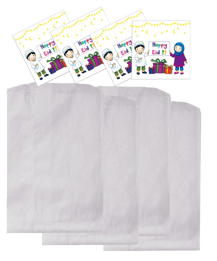 Zaffron Eid Holiday Stickers & Treat Bags for Kids - Pack of 12 - Islamic Festival Celebration Decorations & Party Favors - Perfect for Eid al-Fitr Gifts, Classroom Rewards, and Children's Party Treats