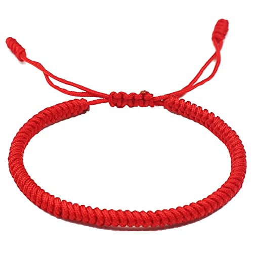 UOMNICUE Handmade Adjustable Knot Buddhist Lucky Rope Bracelet - Black & Red Protection Bracelet for Men & Women | Friendship Couple Bracelet | Spiritual Gift for Meditation, Yoga & Daily Wear (Red)