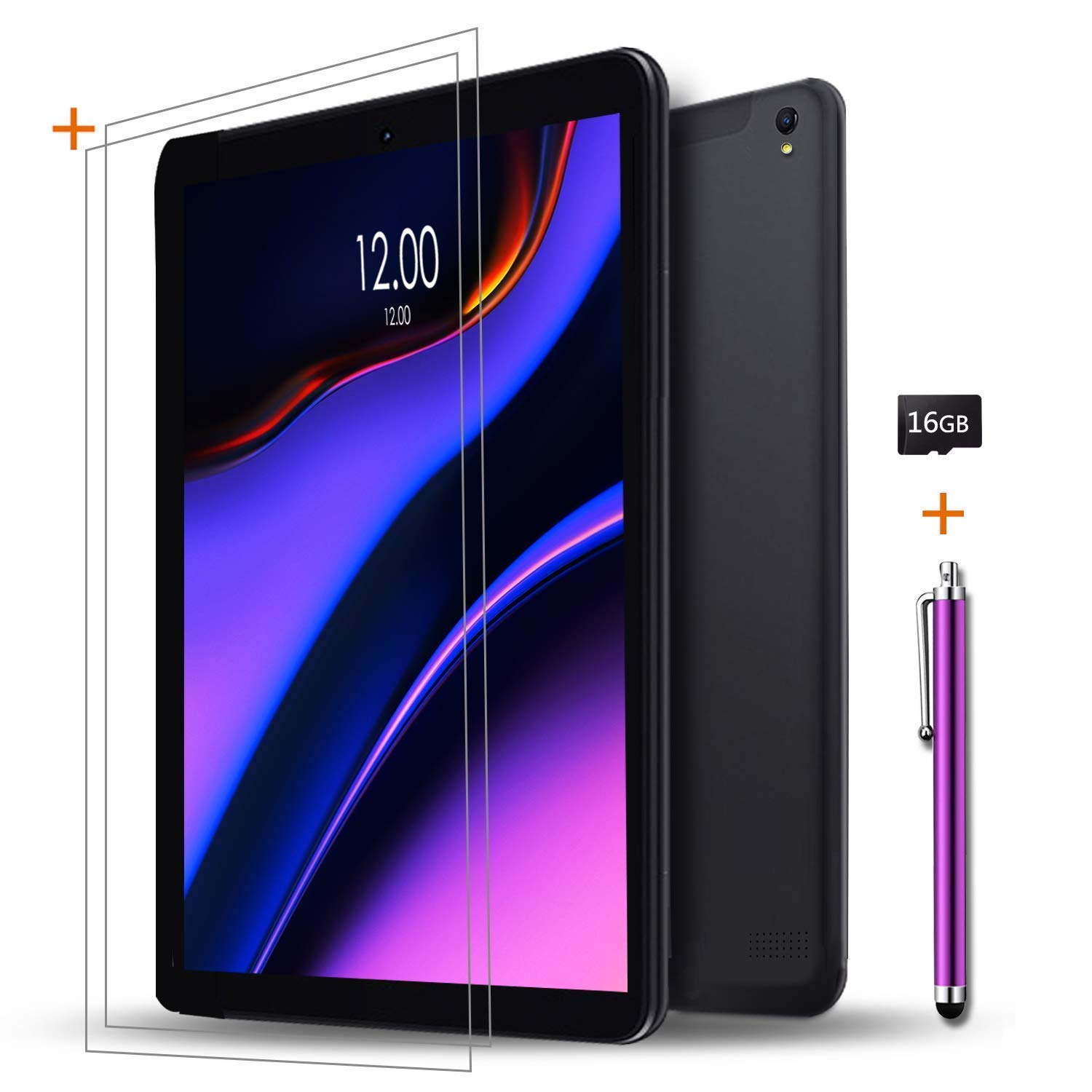 LNBEI 10 Inch Android Tablet with SIM Card Slot, Unlocked - IPS Screen, Octa Core, 2GB RAM, 32GB ROM, WiFi, GPS, Bluetooth - Includes (2) Screen Protectors, 16GB SD Card & (1) Stylus Pen (Black) - Perfect for Travel, Work, and Entertainment