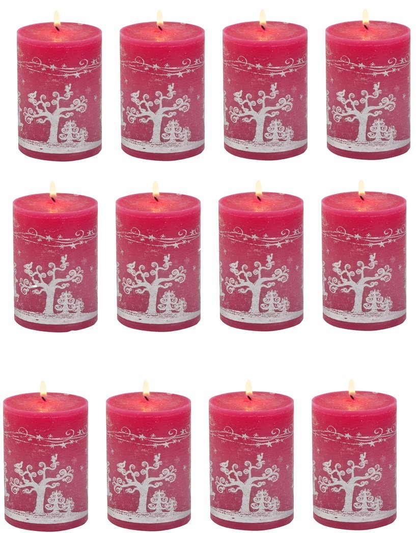 Premium Biedermann & Sons Christmas Candles - Set of 12 Red 3x4 Inch Holiday Pillar Candles | German-Made for Festive Decor | Perfect for Christmas Tablescapes, Mantel Displays & Winter Weddings