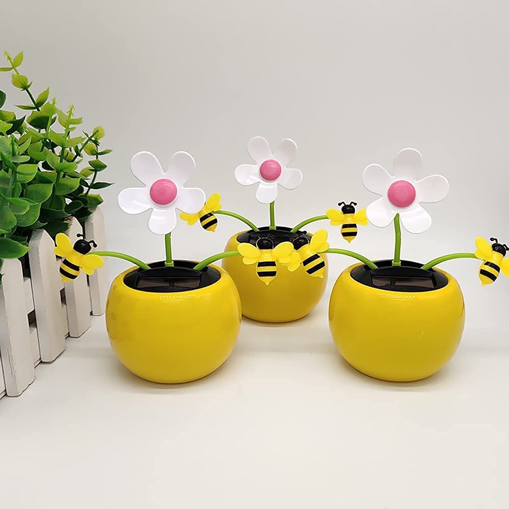 Solar Dancing Sunflower Toy - Apple Blossom Solar Powered Car Decor, Window Sill Ornament with Honey Bee Swing - Perfect for Car Dashboard, Home Office Desk & Garden Decoration