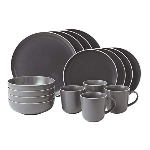 Bread Street 16-Piece Slate Gray Stoneware Dinnerware Set - Microwave Safe Round Plates & Bowls for Casual Dining, Entertaining & Everyday Use
