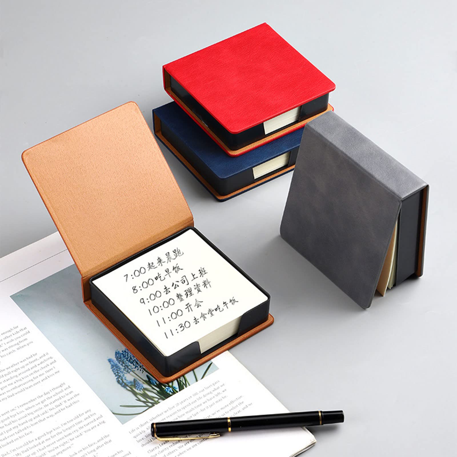 Premium Leather Note Pad Holder with Lid - Sticky Notes Dispenser & Name Card Organizer for Office, School, and Desk Use - Durable Memo Pad Storage Box for Daily Organization