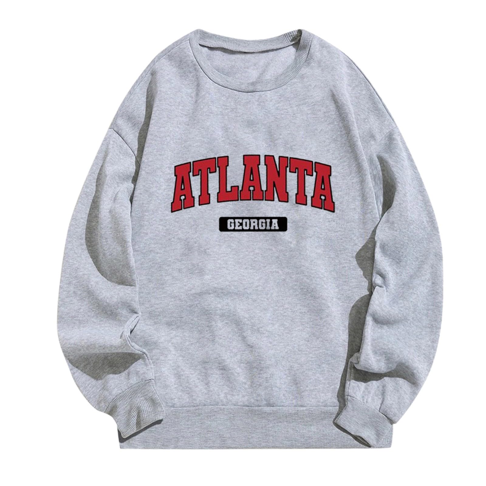 Atlanta Georgia Sweatshirt for Women - Y2K Style Crewneck Graphic Hoodie with Drop Shoulder | Casual Fashion Hoodies for Spring & Fall | Perfect for Streetwear, College Campus, and Weekend Outfits