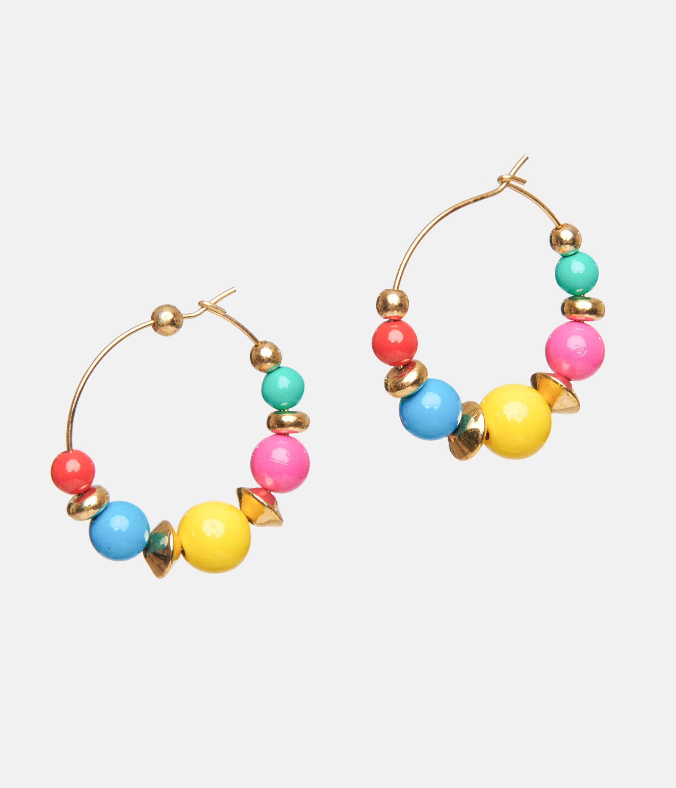 Vintage 1980s Rainbow Bead Hoop Earrings for Women - Retro Colorful Statement Jewelry for Parties, Festivals & Everyday Wear