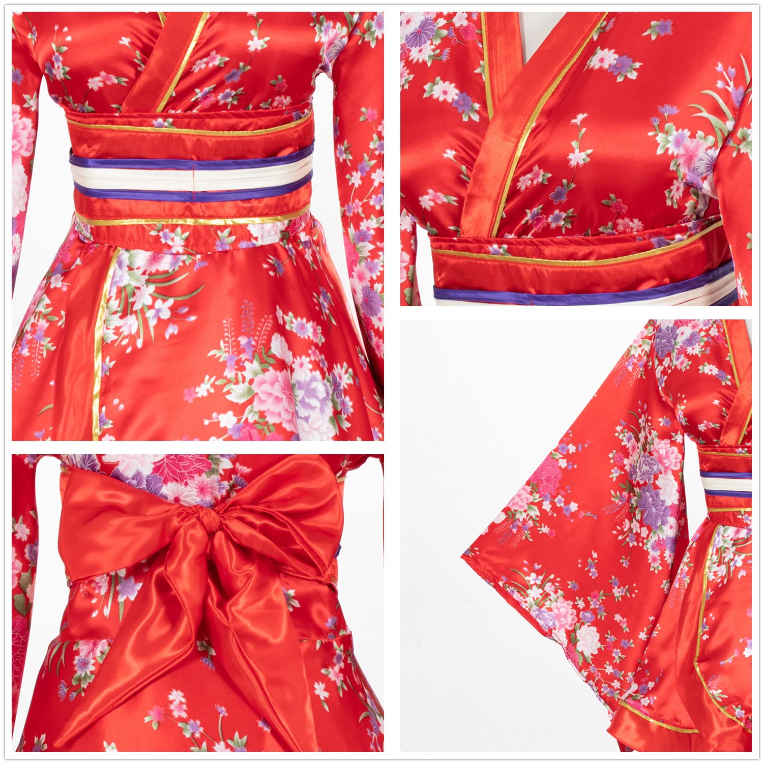 Japanese Anime Cosplay Kimono Robe Set with Silk Fan & Tabi Socks - Traditional Women's Dance Costume for Halloween, Cosplay Events & Themed Parties