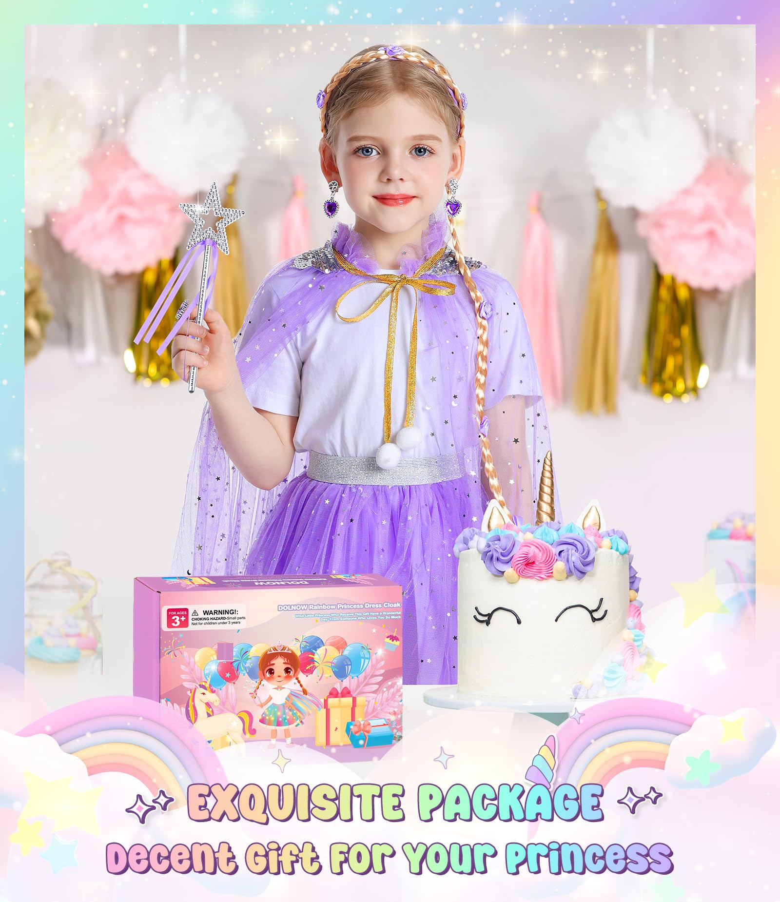 Glow in the Dark Princess Costume Set for Girls Age 3-6 - Sparkling Dress, Cape & Crown for Birthday Parties, Halloween & Dress-Up Play