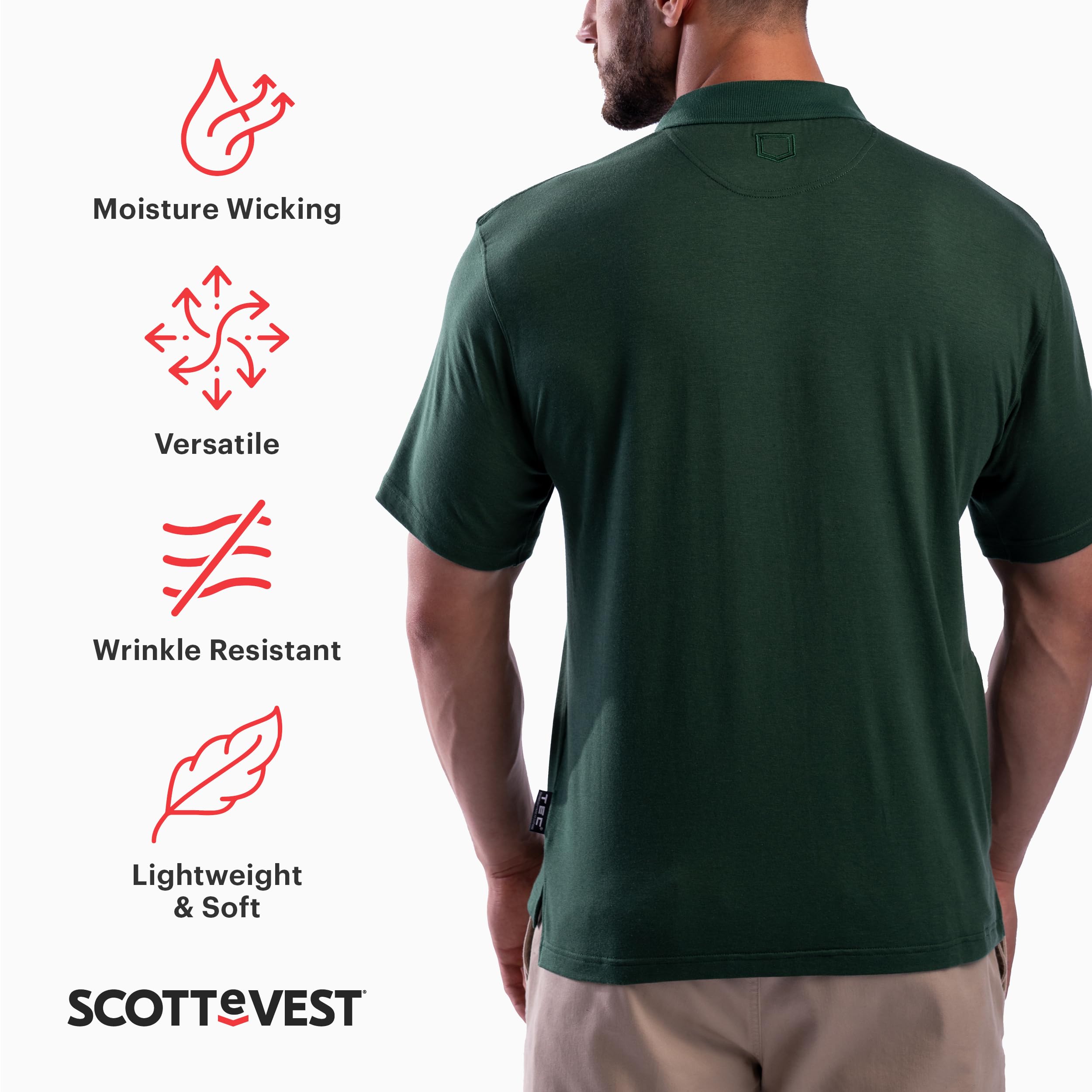SCOTTeVEST Men's Travel Polo Shirt with 3 Hidden Pockets - Moisture Wicking & Breathable Performance Shirt for Outdoor, Business, Golf & Casual Wear