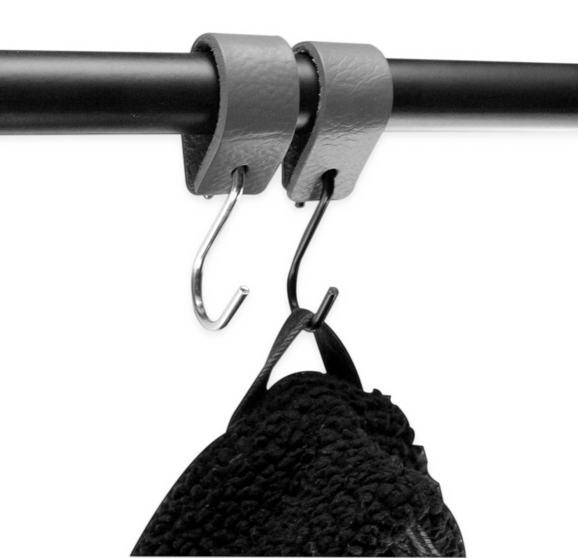Brute Strength Multifunctional Leather S-Hooks - Gray (4 Pack) - Heavy Duty S-Shaped Hooks for Coats, Kitchen, Bathroom & Home Organization