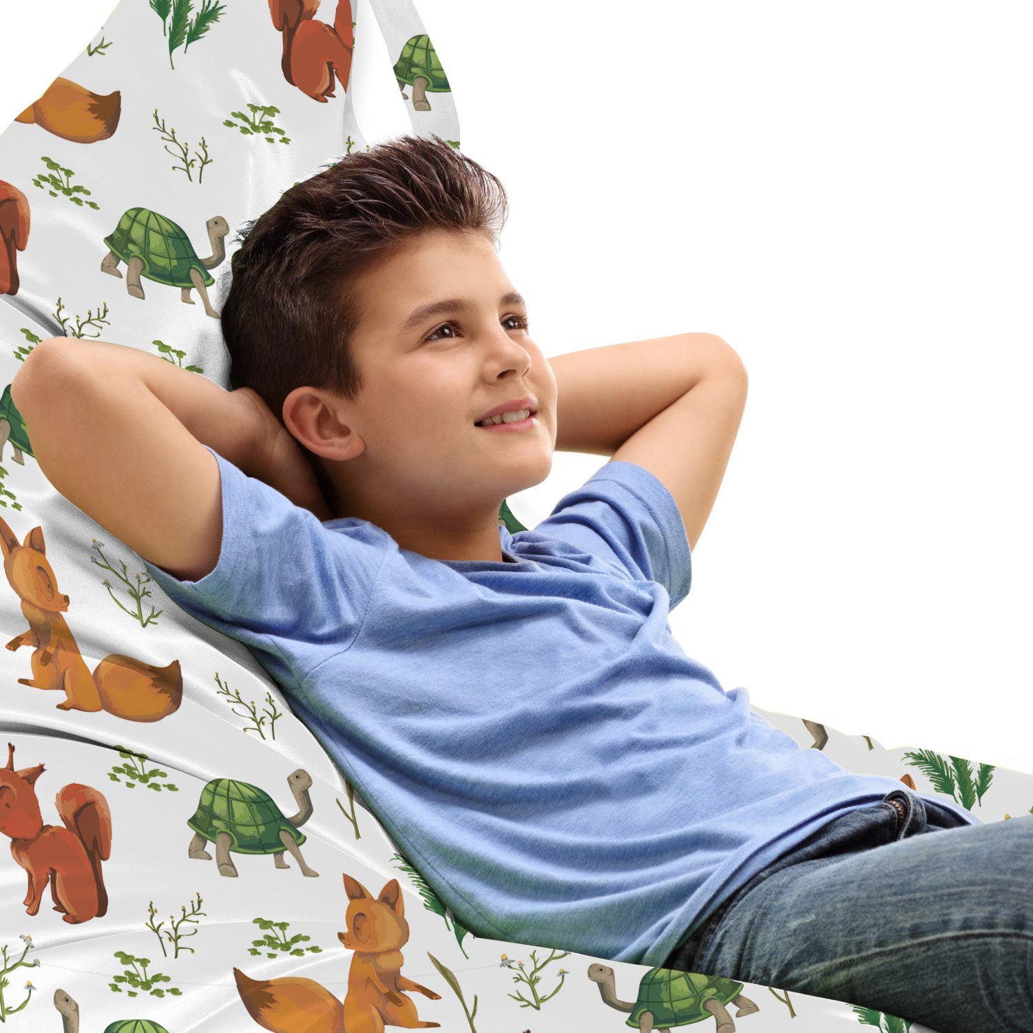 Ambesonne Forest Lounger Chair Bag - Large Capacity Storage with Handle - Little Foxes Squirrel Turtles Floral Wildlife Garden Print - Fern Green Rust Amber - Perfect for Outdoor Camping, Picnics, Beach, and Poolside Relaxation