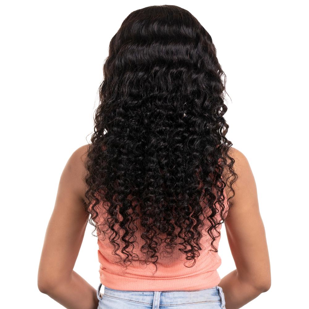 Deep Wave Human Hair Headband Wig - Natural Black 100% Human Hair Headband Wig with Adjustable Elastic Band for Women | Perfect for Daily Wear, Parties, Cosplay & Protective Styling