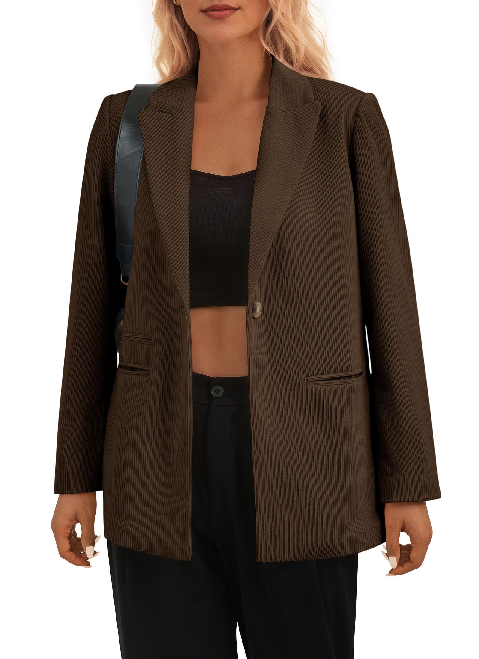 PRETTYGARDEN Women's Corduroy Blazer Jacket - Winter Long Sleeve Ribbed Lapel Coat for Work, Business & Casual Outfits | Office Wear, Date Night & Fall Fashion Outerwear