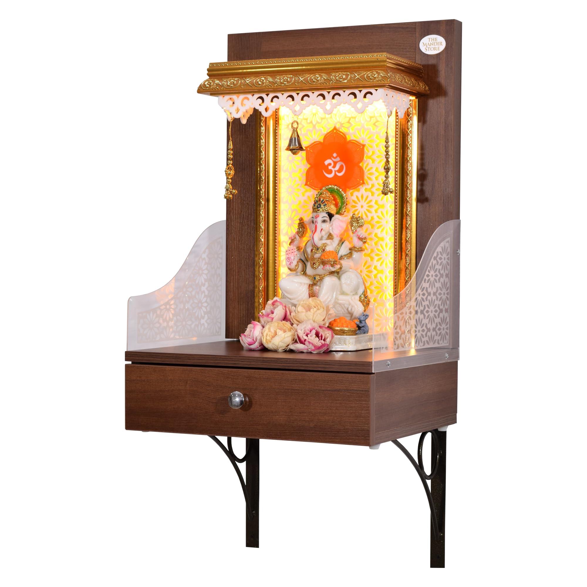 Handcrafted Wooden Home Temple with LED Lights - Spiritual Altar for Prayer, Meditation & Home Decor