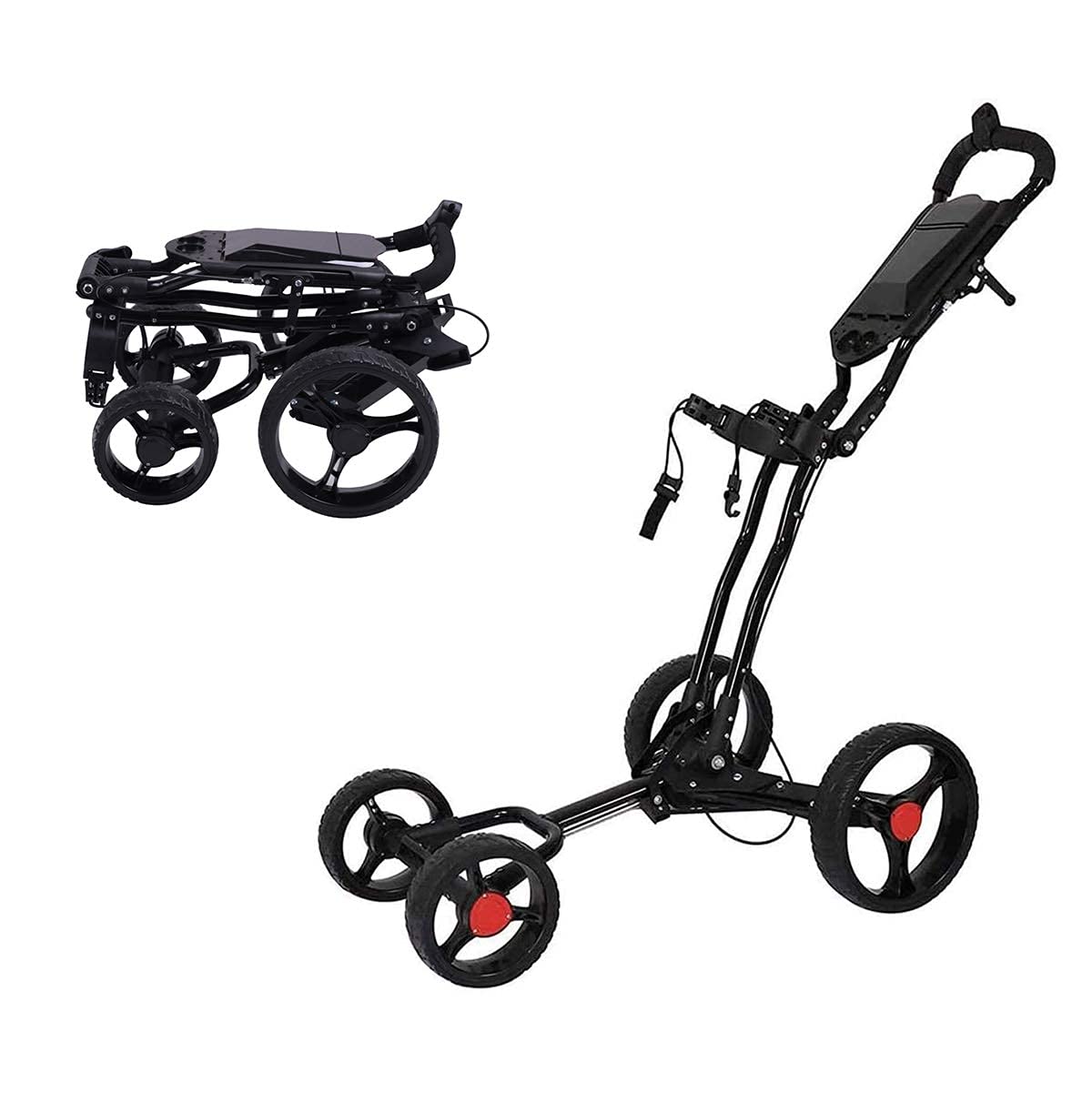 4 Wheel Golf Push Cart - Foldable Golf Trolley with Hand Brake, Drink Holder & Multi-Function Panel | Lightweight Push Pull Golf Cart for Men & Women | Perfect for Golf Courses, Driving Ranges & Outdoor Practice