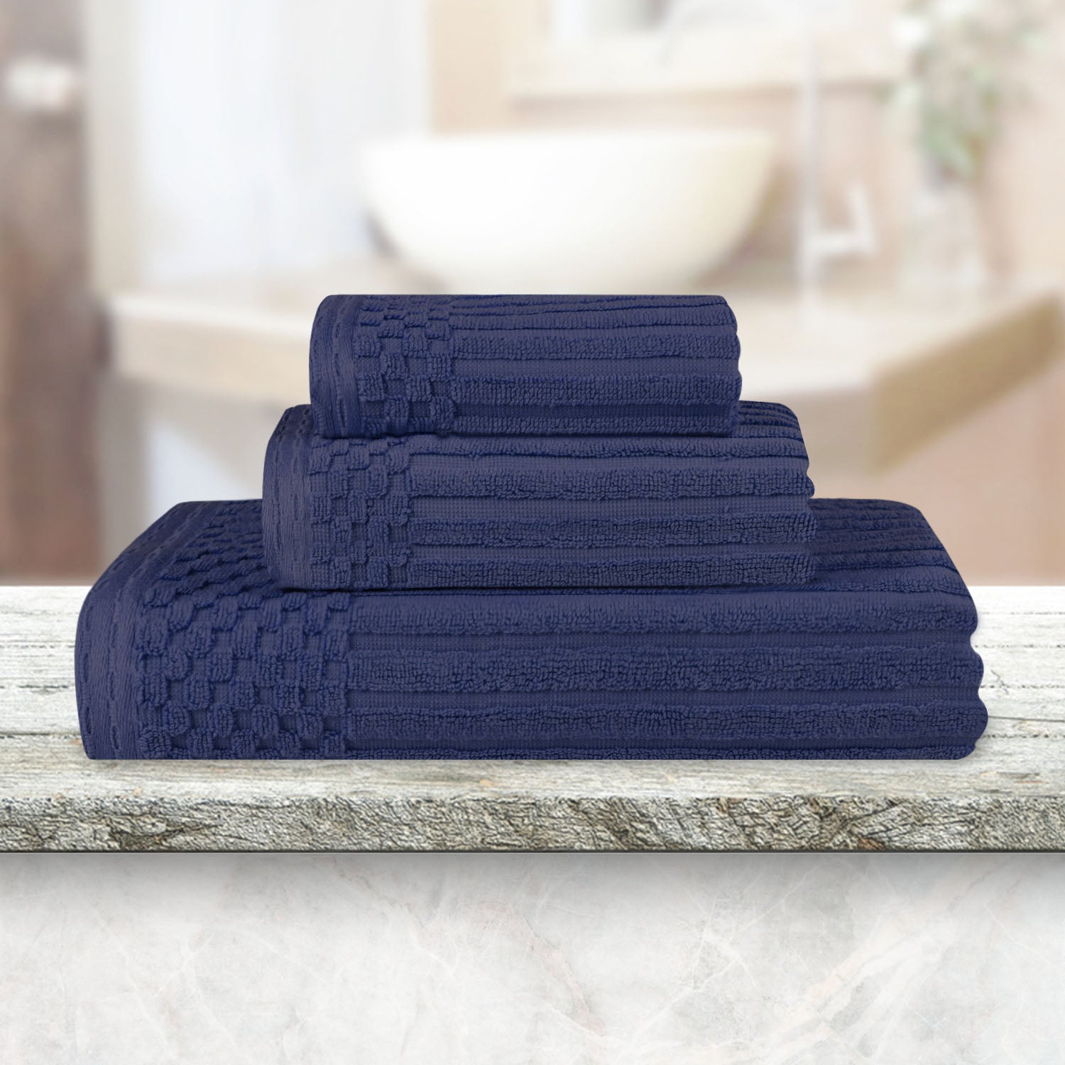 Premium Soho Ribbed Textured Cotton Bath Towel Set - Ultra Absorbent 3-Piece Towel Collection for Spa, Bathroom & Guest Use | Soft Luxury Towels for Home & Hotel
