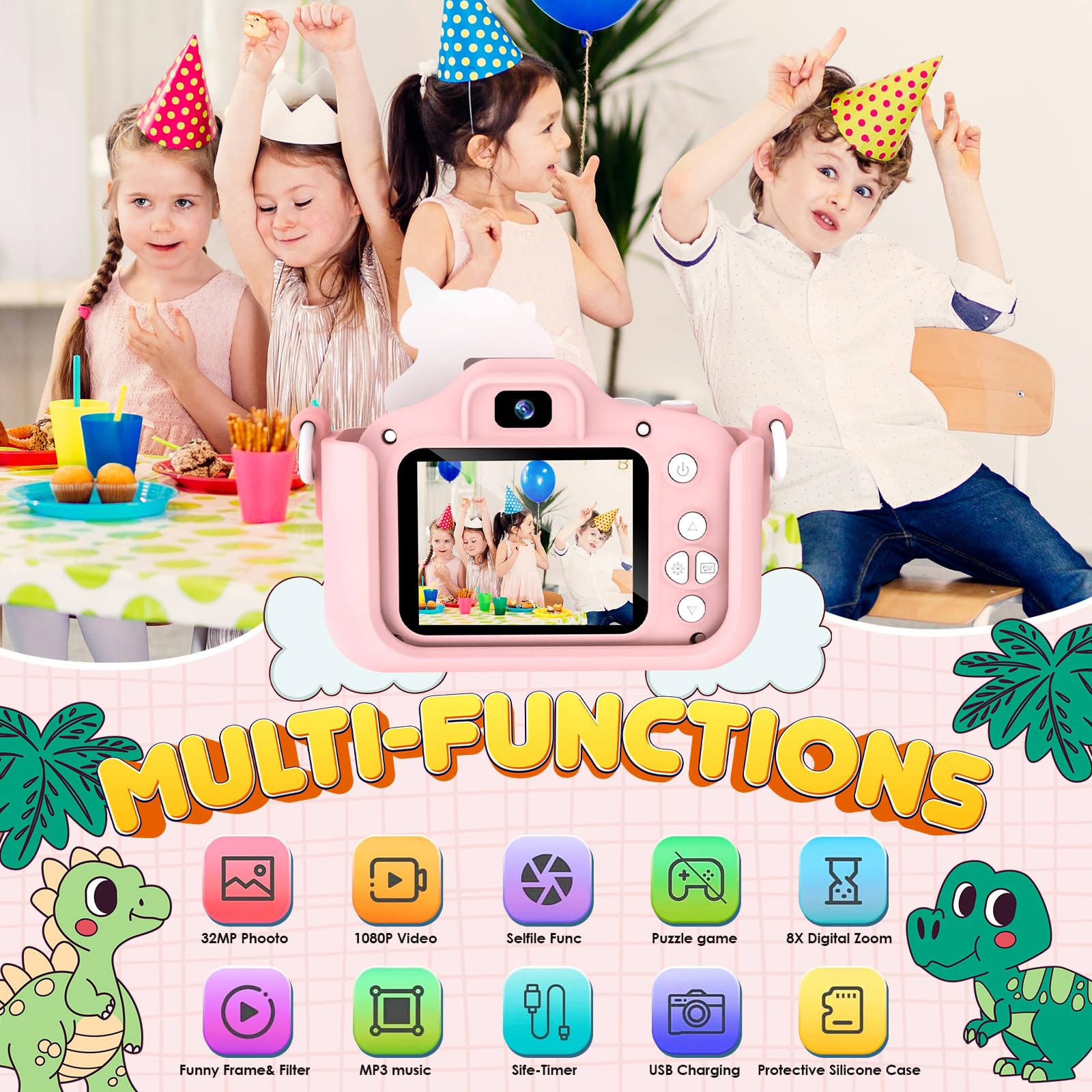 Unicorn Kids Camera - 1080P HD Selfie Video Camera for Girls, Best Birthday & Christmas Gift for 3-8 Year Old Girls (Pink) - Perfect for Playtime, Travel & Creative Photography | Model ZKC001
